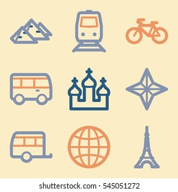 Vacation and transport vector mobile icons, tour infographics symbols.