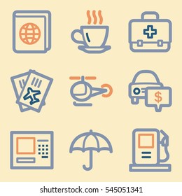 Reise- und Transportvektorsymbole für mobile Icons, Tourinfografiesymbole.
