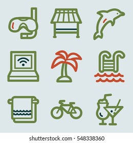Vacation and transport vector mobile icons, tour infographics symbols.