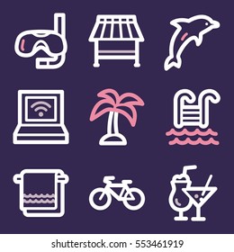 Vacation and transport vector mobile icons, tour infographics symbols.