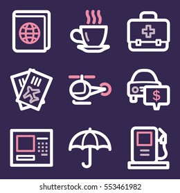 Vacation and transport vector mobile icons, tour infographics symbols.