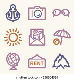 Vacation and transport vector mobile icons, tour infographics symbols.