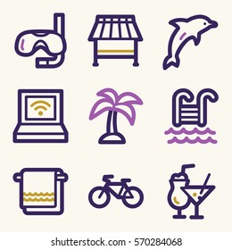 Vacation and transport vector mobile icons, tour infographics symbols.