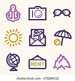 Vacation and transport vector mobile icons, tour infographics symbols.