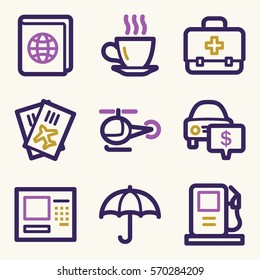 Vacation and transport vector mobile icons, tour infographics symbols.