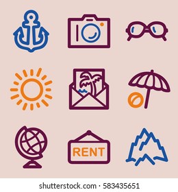 Vacation and transport vector mobile icons, tour infographics symbols.