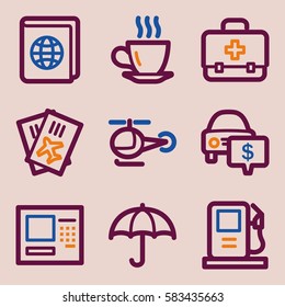 Vacation and transport vector mobile icons, tour infographics symbols.