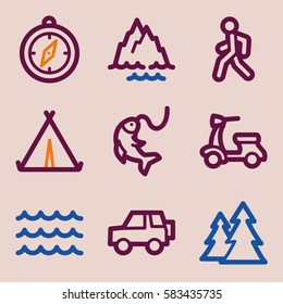 Vacation and transport vector mobile icons, tour infographics symbols.
