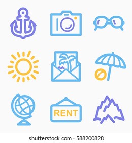 Vacation and transport vector mobile icons, tour infographics symbols.