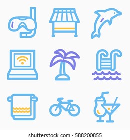 Reise- und Transportvektorsymbole für mobile Icons, Tourinfografiesymbole.