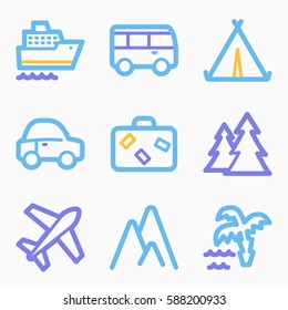 Vacation and transport vector mobile icons, tour infographics symbols.
