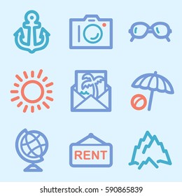 Vacation and transport vector mobile icons, tour infographics symbols.