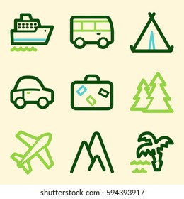 Vacation and transport vector mobile icons, tour infographics symbols.
