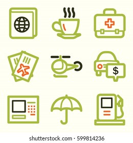 Vacation and transport vector mobile icons, tour infographics symbols.