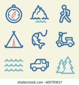 Vacation and transport vector mobile icons, tour infographics symbols.