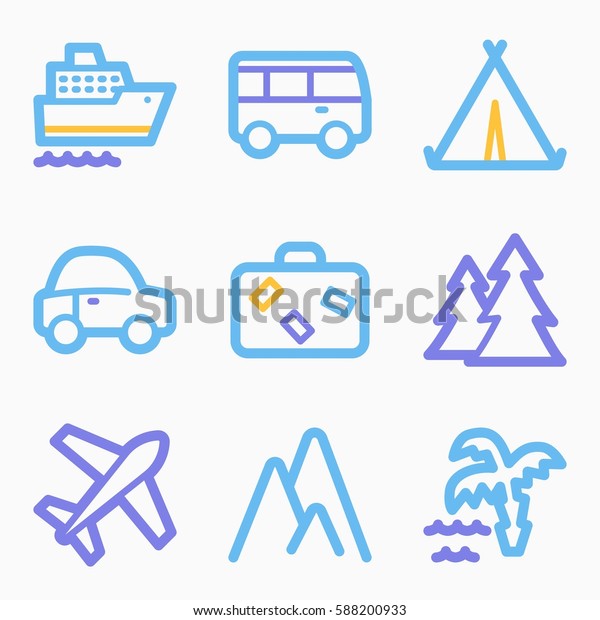 Vacation and transport vector mobile icons, tour
infographics symbols.