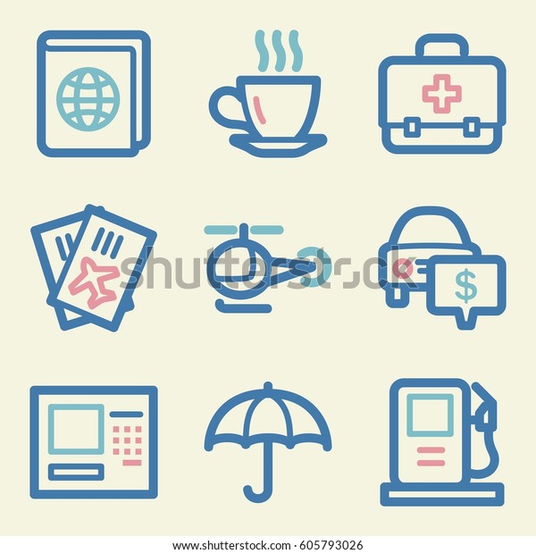 Vacation and transport vector mobile icons, tour
infographics symbols.
