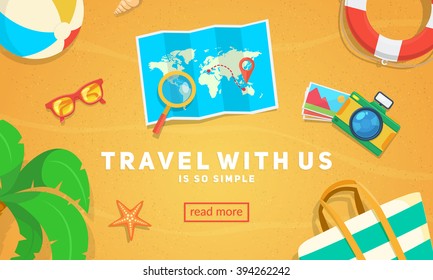 Vacation travel background. Easy to edit design template. Vector illustration.