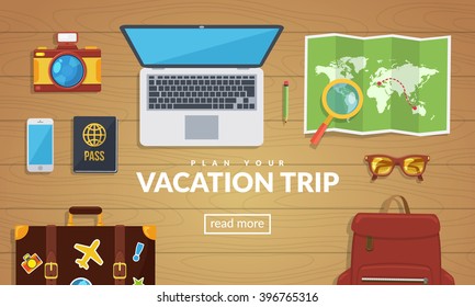 Vacation travel background. Easy to edit design template. Vector illustration.
