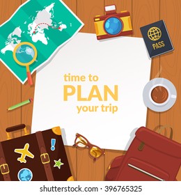 Vacation travel background. Easy to edit design template. Vector illustration.