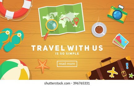 Vacation travel background. Easy to edit design template. Vector illustration.