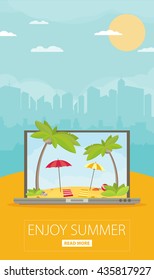 Vacation and travel banner with tropical seaside