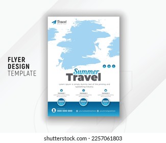 Vacation travel brochure flyer design template with white background, Summer brochure, Editable tour poster template with abstract shapes