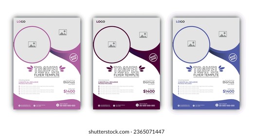 Vacation Travel Brochure and Flyer Template Bundle. Layouts with Space for Photo Backgrounds