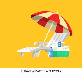 Vacation and travel concept. Beach umbrella, beach chair.