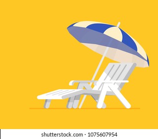 Vacation and travel concept. Beach umbrella, beach chair.