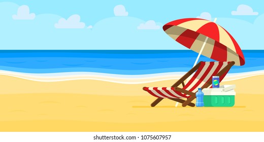 Vacation and travel concept. Beach umbrella, beach chair.