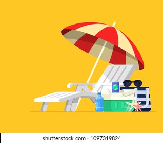 Vacation and travel concept. Beach umbrella, beach chair.