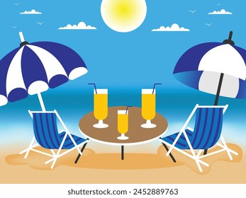 Vacation and travel concept. Beach umbrella, beach chair