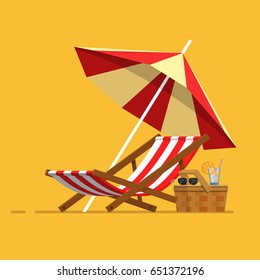 Vacation and travel concept. Beach umbrella, beach chair. - Shutterstock ID 651372196