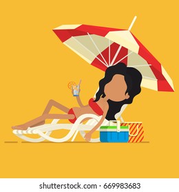 Vacation and travel concept. Beach umbrella, beach chair.