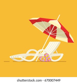 Vacation and travel concept. Beach umbrella, beach chair.