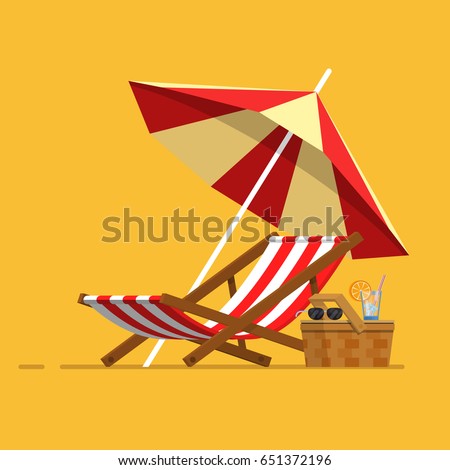 Vacation and travel concept. Beach umbrella, beach chair.