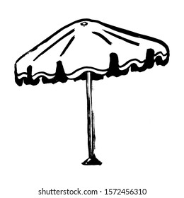 Vacation and travel concept. Grunge beach umbrella. Flat style doodle vector illustration. Voyage and summer beach vacation relax icon.