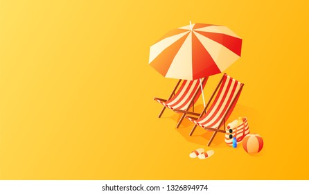 Vacation and travel concept. Umbrella, beach. Flat style vector illustration