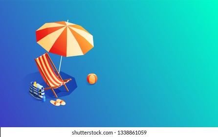 Vacation and travel concept. Umbrella, beach. Flat style vector illustration