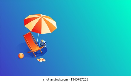 Vacation and travel concept. Umbrella, beach. Flat style vector illustration