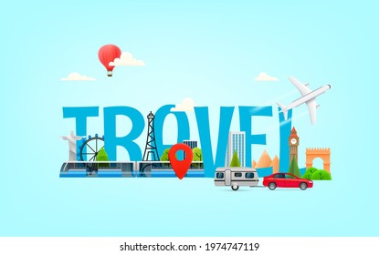 Vacation travel concept. Vector illustration with 3d style elements
