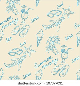 Vacation travel doodles seamless vector