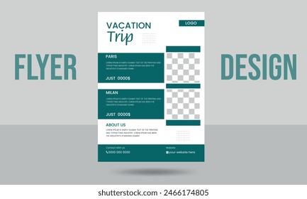 Vacation travel flyer or poster design template for print,marketing flyer, background and  social media,Travelling, tourism or summer holiday tour 
