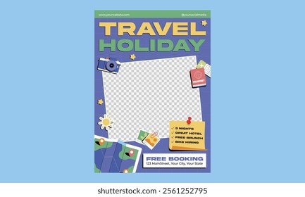 Vacation Travel Flyer. Summer holiday travelling and tourism online promotion digital banner, poster or flyer.