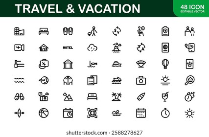 Vacation and Travel Icon Collection. High-Quality Icons for Trip Planning, Exploration, and Travel Experiences