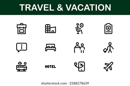 Vacation and Travel Icon Collection. High-Quality Icons for Trip Planning, Exploration, and Travel Experiences