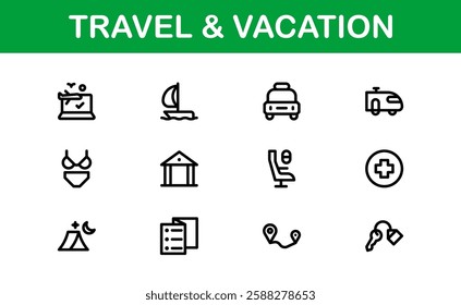 Vacation and Travel Icon Collection. High-Quality Icons for Trip Planning, Exploration, and Travel Experiences
