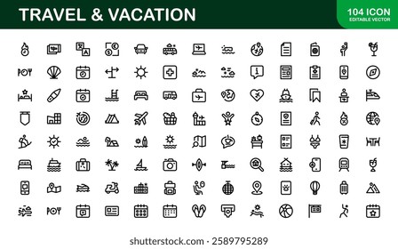 Vacation and Travel Icon Collection. High-Quality Icons for Trip Planning, Exploration, and Travel Experiences