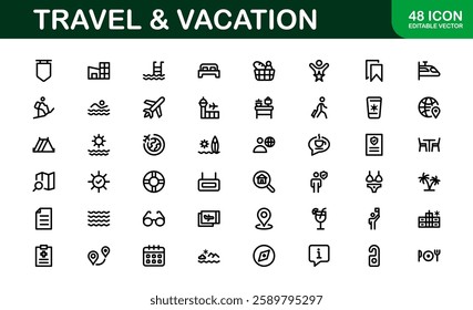 Vacation and Travel Icon Collection. High-Quality Icons for Trip Planning, Exploration, and Travel Experiences